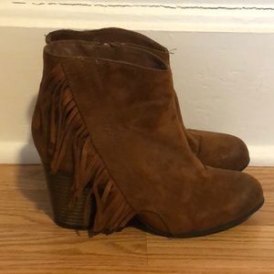 Brown Fringe Heeled Booties